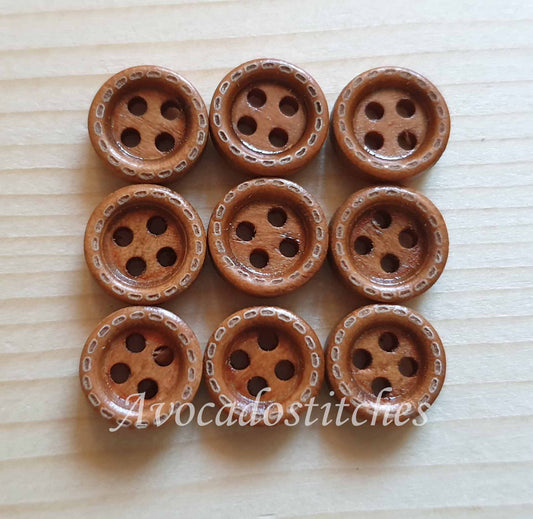 DASH / Light Brown 4-Hole Wooden Buttons / 10mm (Set of 8)