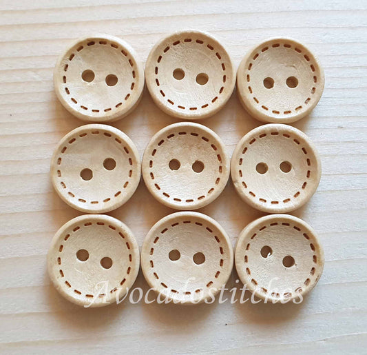 DASH / Beige Cream 2-Hole Wooden Buttons / 11.5-38mm