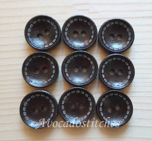 DASH / Dark Brown 2-Hole Wooden Buttons / 11.5-20mm (Set of 8)