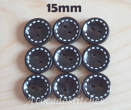 DASH DARK BROWN 2-Hole / 15-20mm / Set of 8 buttons / Wooden Buttons / Sewing