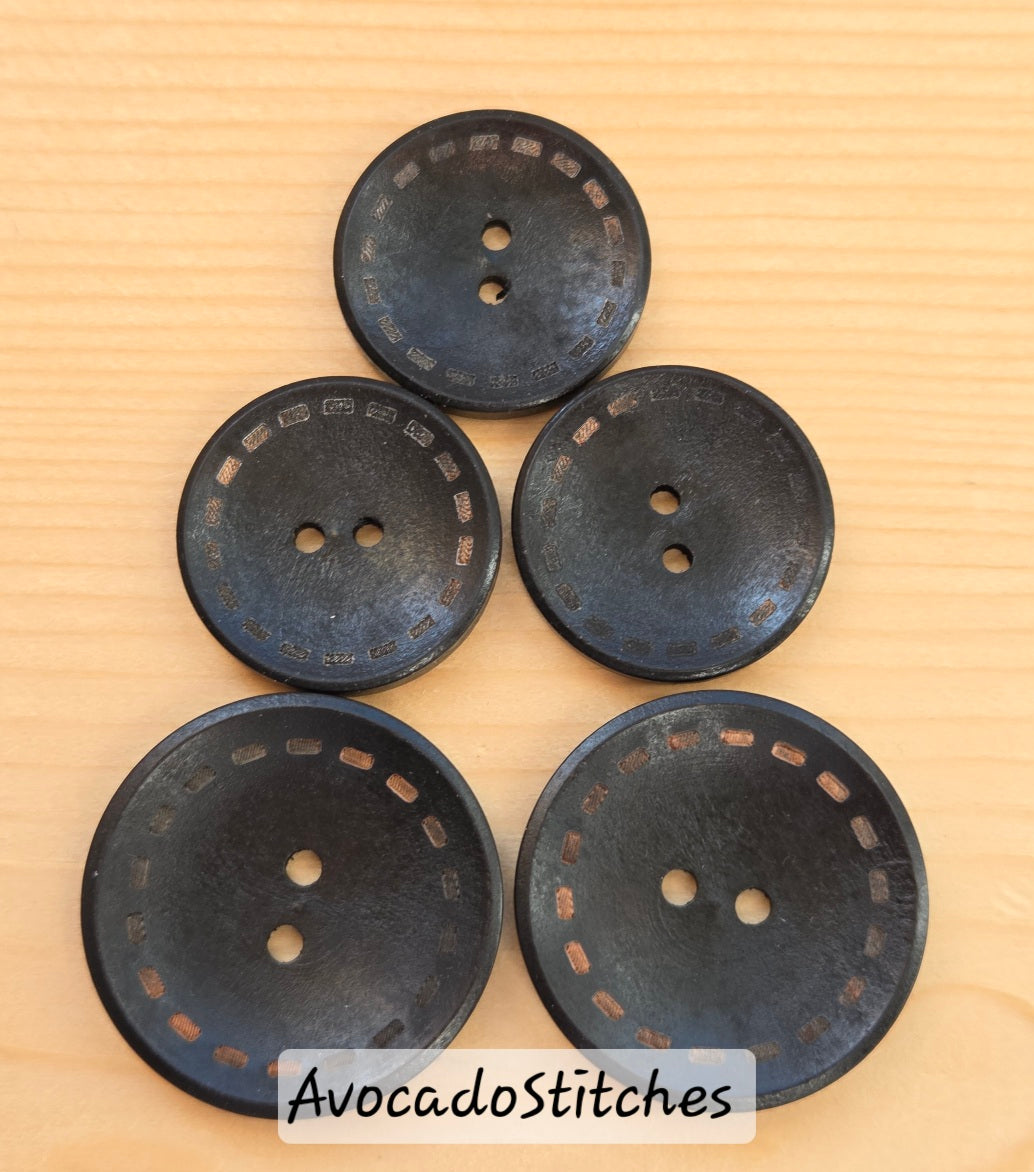 DASH BLACK 2-Hole / 30-38mm / Wooden Buttons / Sewing Buttons