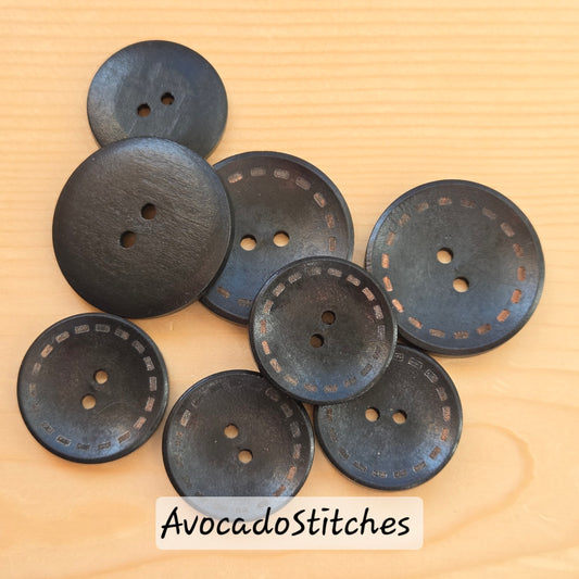 DASH BLACK 2-Hole / 30-38mm / Wooden Buttons / Sewing Buttons