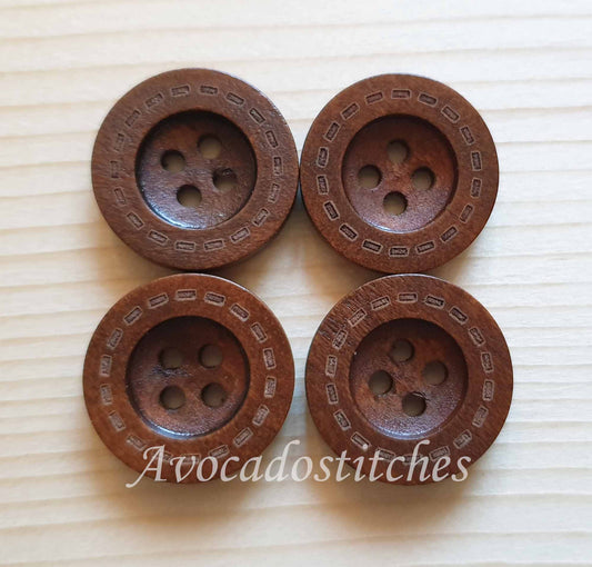 DASH COFFEE BROWN 4-Hole / 12.5-38mm / Wooden Buttons / Sewing Buttons
