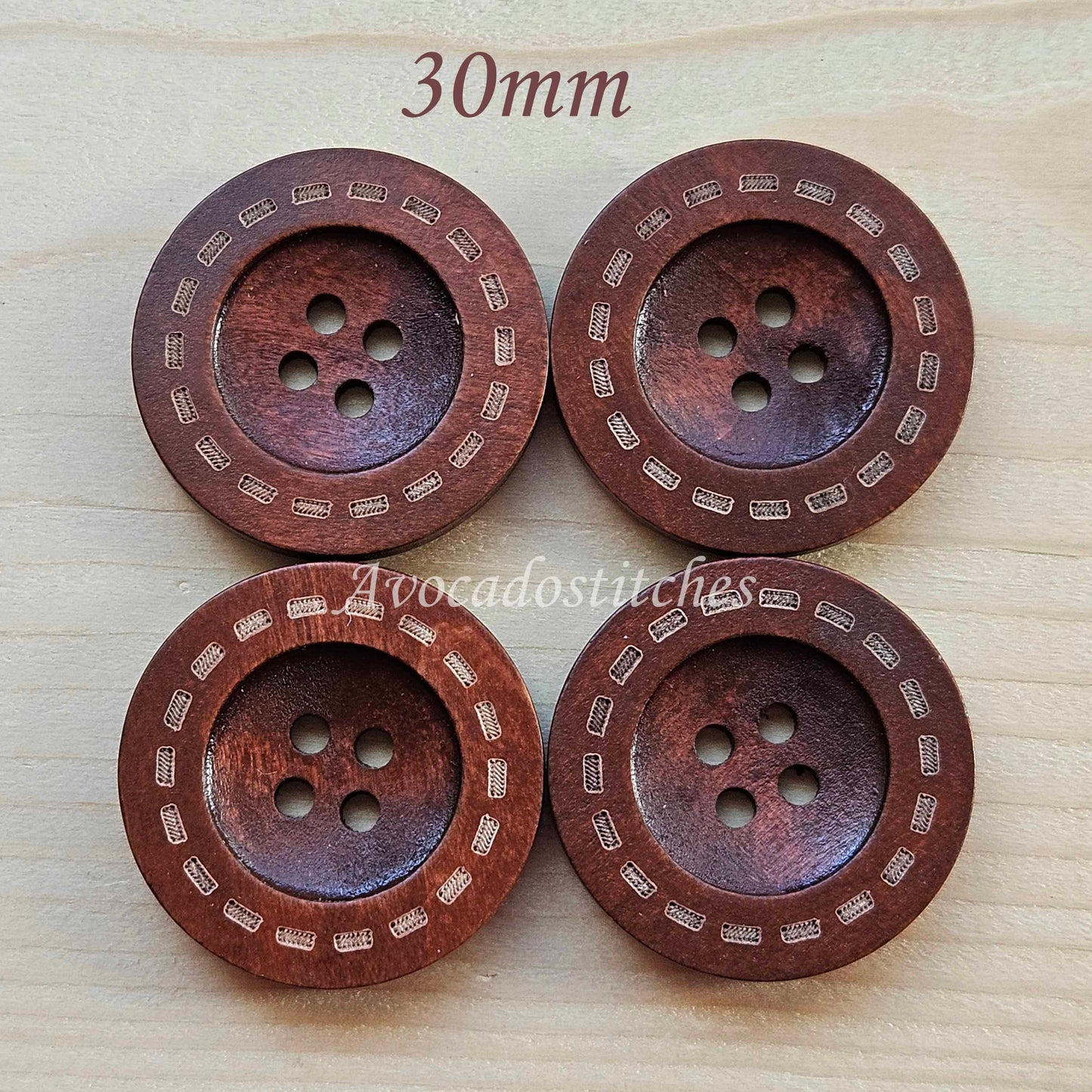 DASH COFFEE BROWN 4-Hole / 12.5-38mm / Wooden Buttons / Sewing Buttons