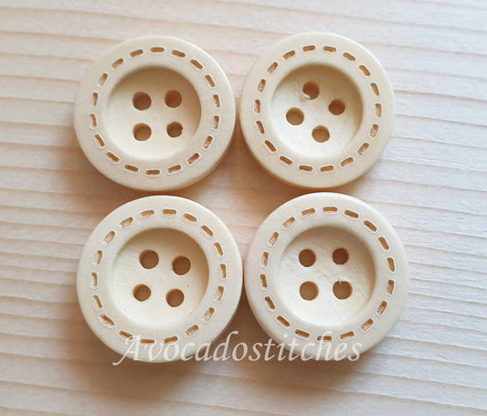 DASH 4-HOLE BEIGE CREAM / 12.5-20mm / Set of 8 buttons / Wooden Buttons / Sewing Buttons