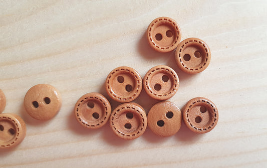 DASH MINI 2-Hole Light Brown / 9mm (SMALL) / Set of 8 buttons / Wooden Buttons / Sewing Buttons