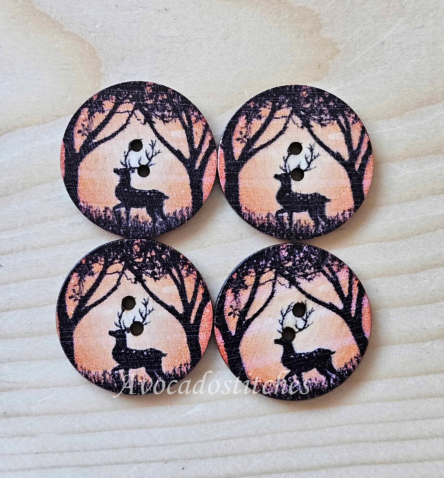 DEER IN WOOD / 25mm / Wooden Buttons / Sewing Buttons