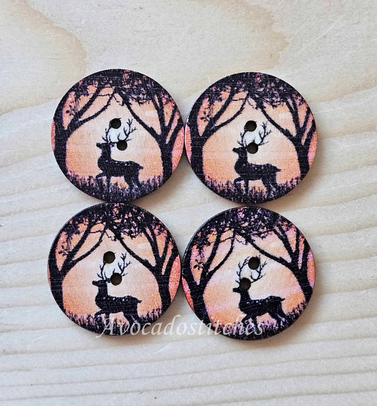 DEER IN WOOD / 25mm - 8 buttons / Wooden Buttons / Sewing Buttons