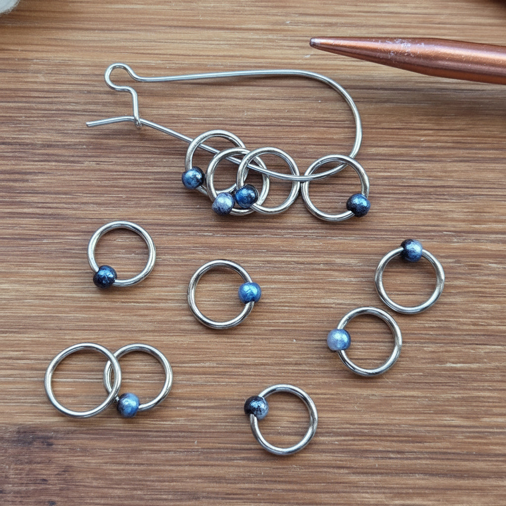 DEEP BLUE SEA Stitch Markers / 10 pcs / Snag Free / Knitting Notions