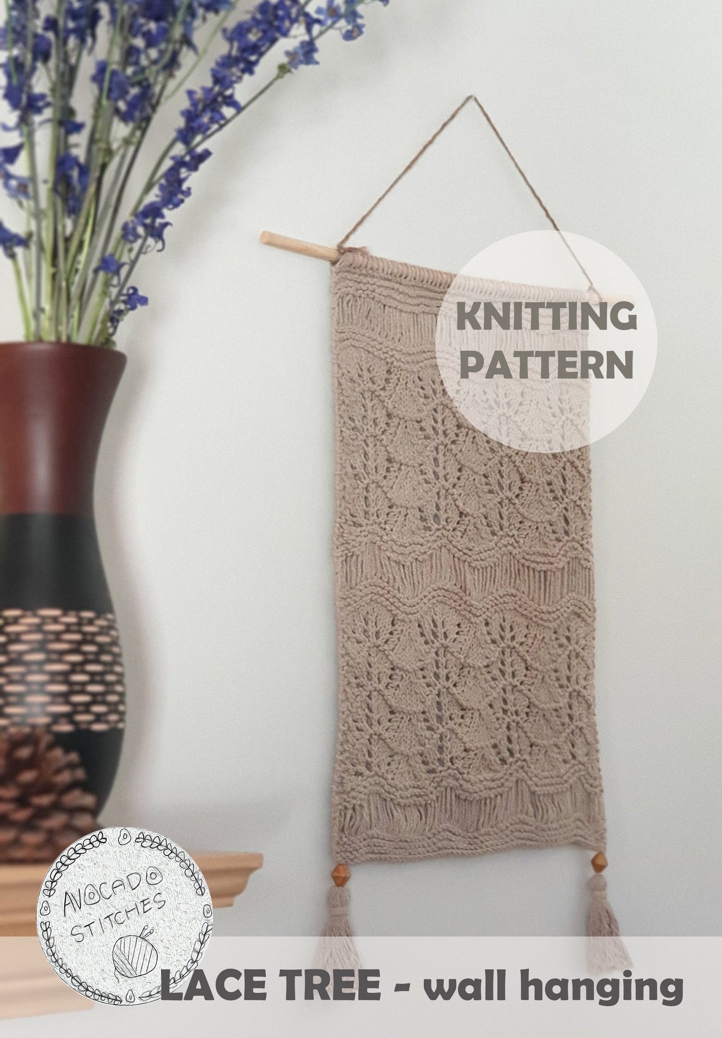 LACE TREE WALL HANGING (Digital Knitting Pattern) / Knit Wall Hanging Pattern / Boho Style / Digital Knitting Pattern