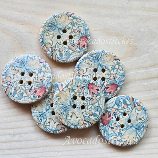 DREAMY BLOOM / Wooden Buttons / 30mm (Set of 6)