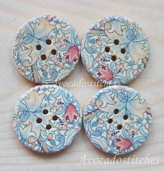 DREAMY BLOOM / 30mm - 4 buttons / Wooden Buttons / Sewing Buttons