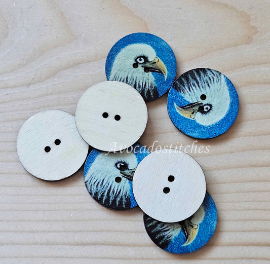 EAGLE & HAWK / 25mm - 8 buttons / Wooden Buttons / Sewing Buttons