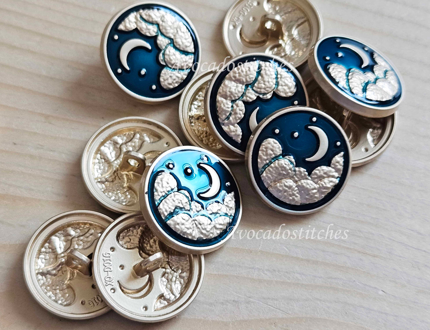 EMERALD SKY (Golden Moon) / 20mm - 4 buttons / Metal Shank Buttons / Sewing Buttons