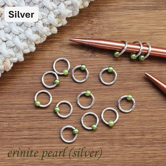 ERINITE PEARL Stitch Markers / 10 pcs / Rose Gold or Silver / Snag Free Stitch Markers / Knitting Notions
