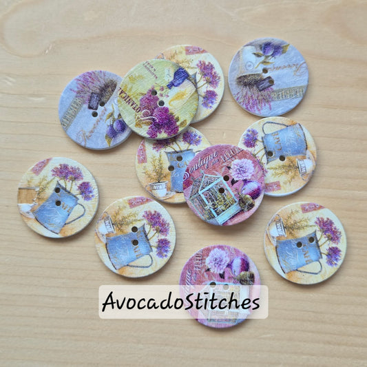ETERNAL BLOOMS / 25mm / 8 buttons / Wooden Buttons / Sewing Buttons