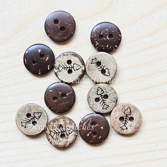 COCO FISH BONE / 12.5mm - 8 buttons / Coconut Buttons / Sewing Buttons