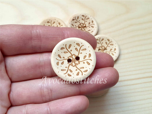 AvoDesigns FLYING PETALS / 30mm - 4 buttons / Wooden Buttons / Unvarnished Buttons / Sewing Buttons
