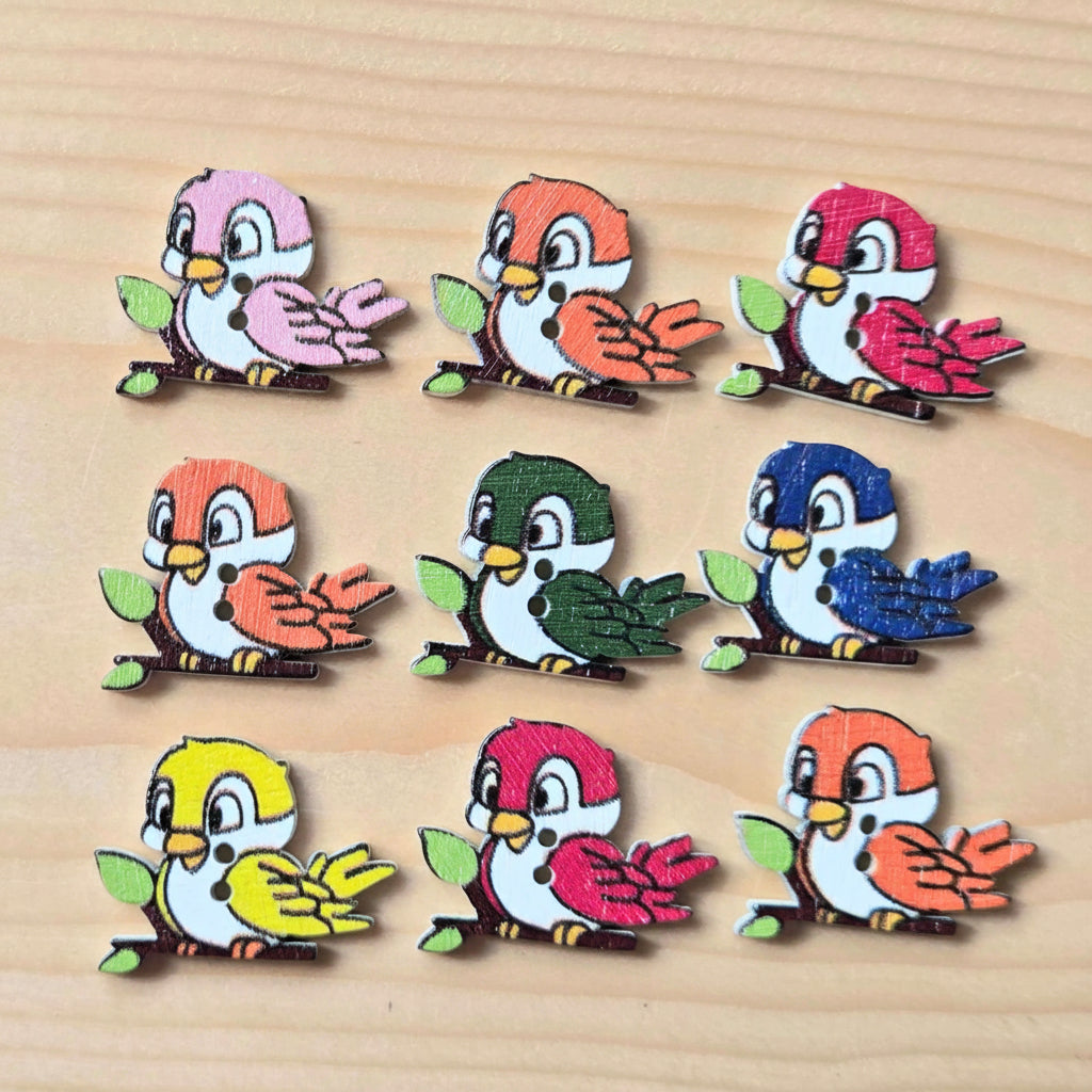 Clearance // Feathered Friends / Wooden Buttons (Set of 8)