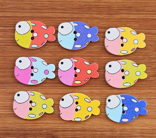 FISH / Wooden Buttons / 21x14mm (Set of 10)