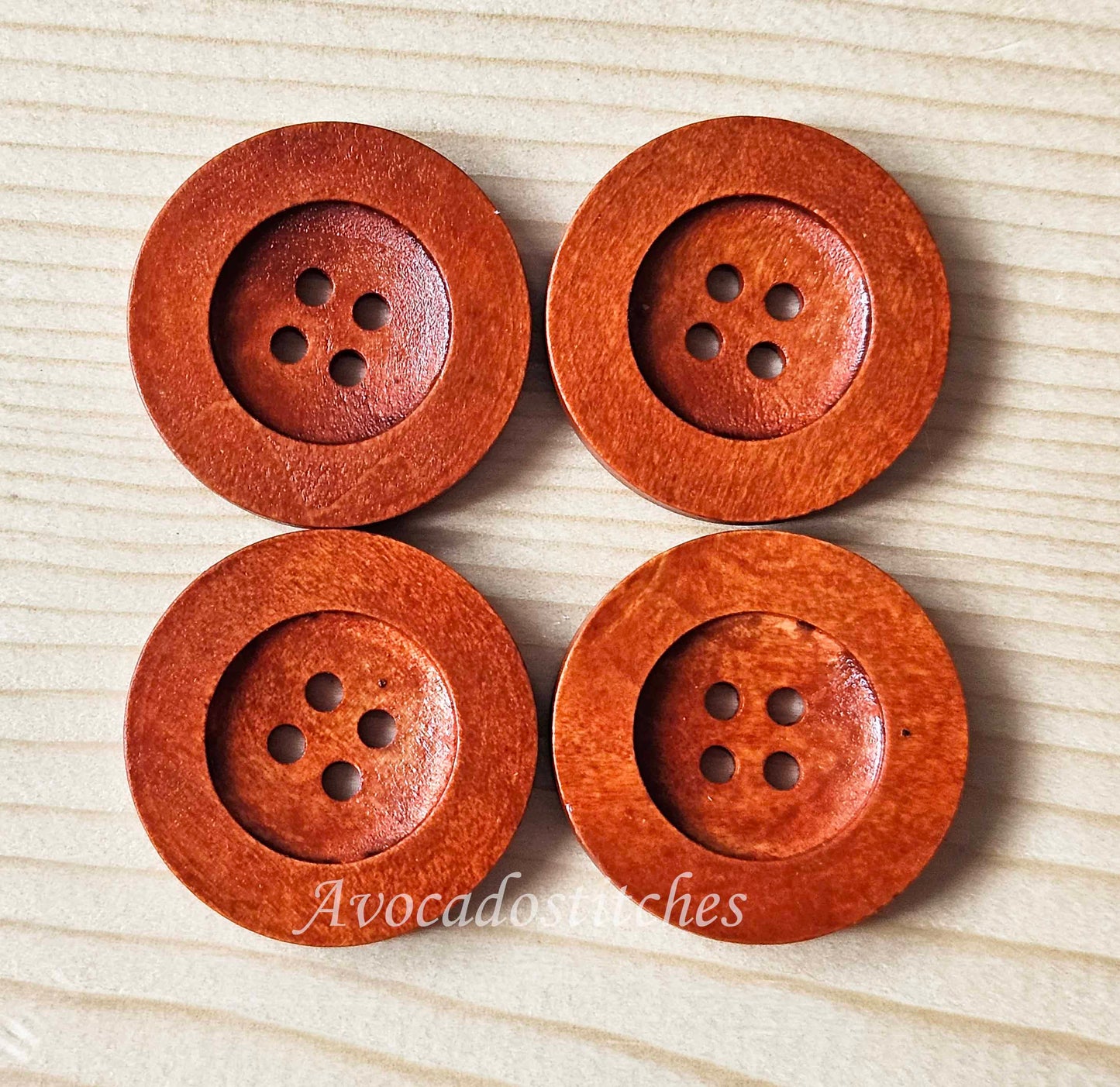 FLAT WIDE EDGE Maroon Brown / 30mm - 4 buttons / Wooden Buttons / Reddish Brown Buttons / Sewing Buttons