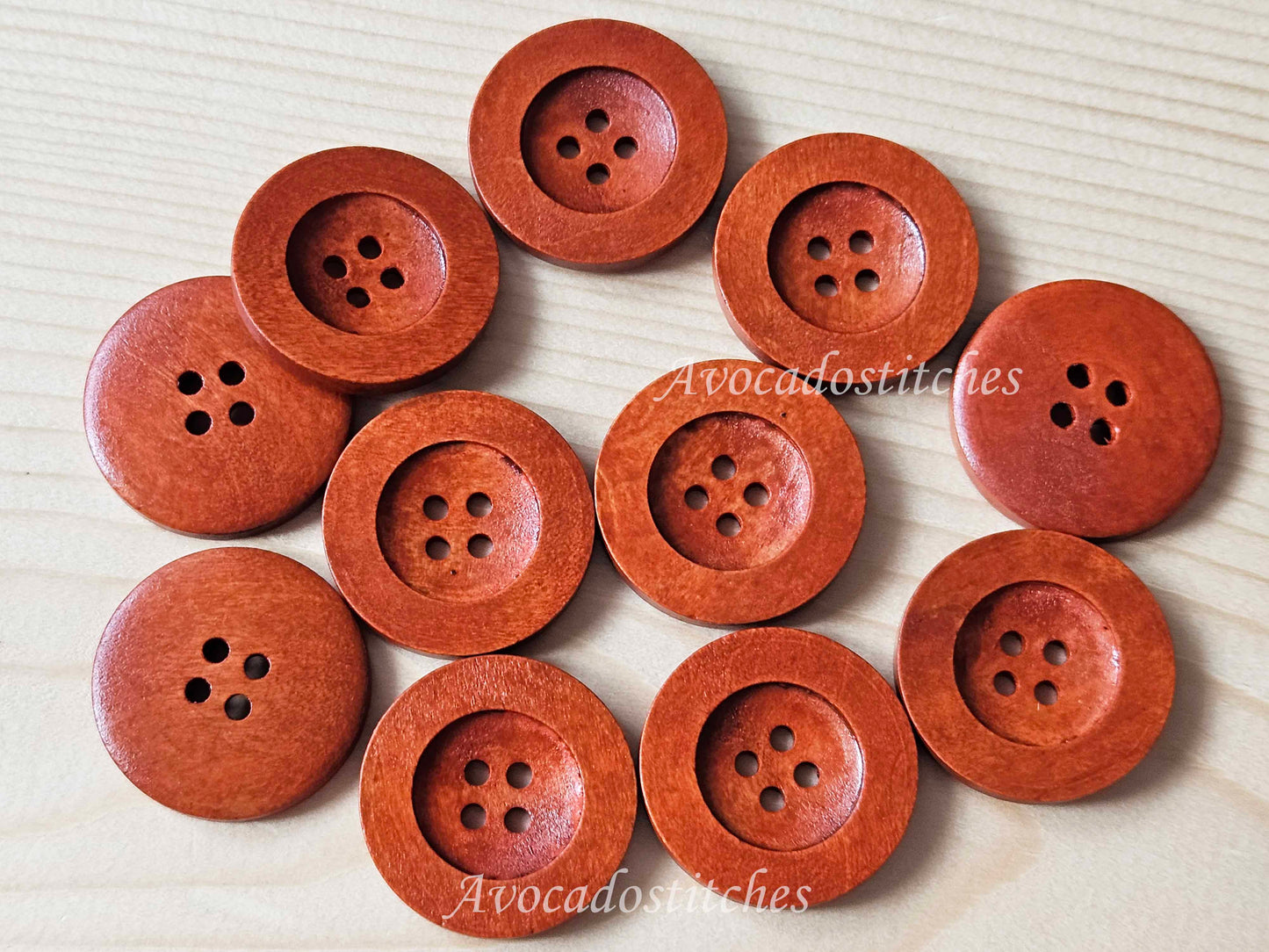 FLAT WIDE EDGE Maroon Brown / 30mm - 4 buttons / Wooden Buttons / Reddish Brown Buttons / Sewing Buttons