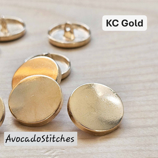 Clearance // SIMPLE FLAT ROUND Shank KC Gold / Metal Alloy Shank Buttons / 15-20mm