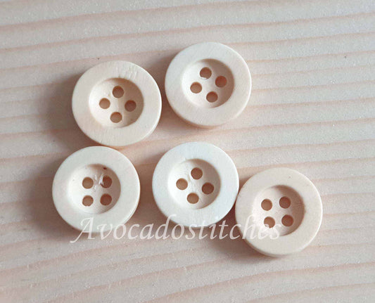FLAT WIDE EDGE / Beige Cream Wooden Buttons / 10-35mm