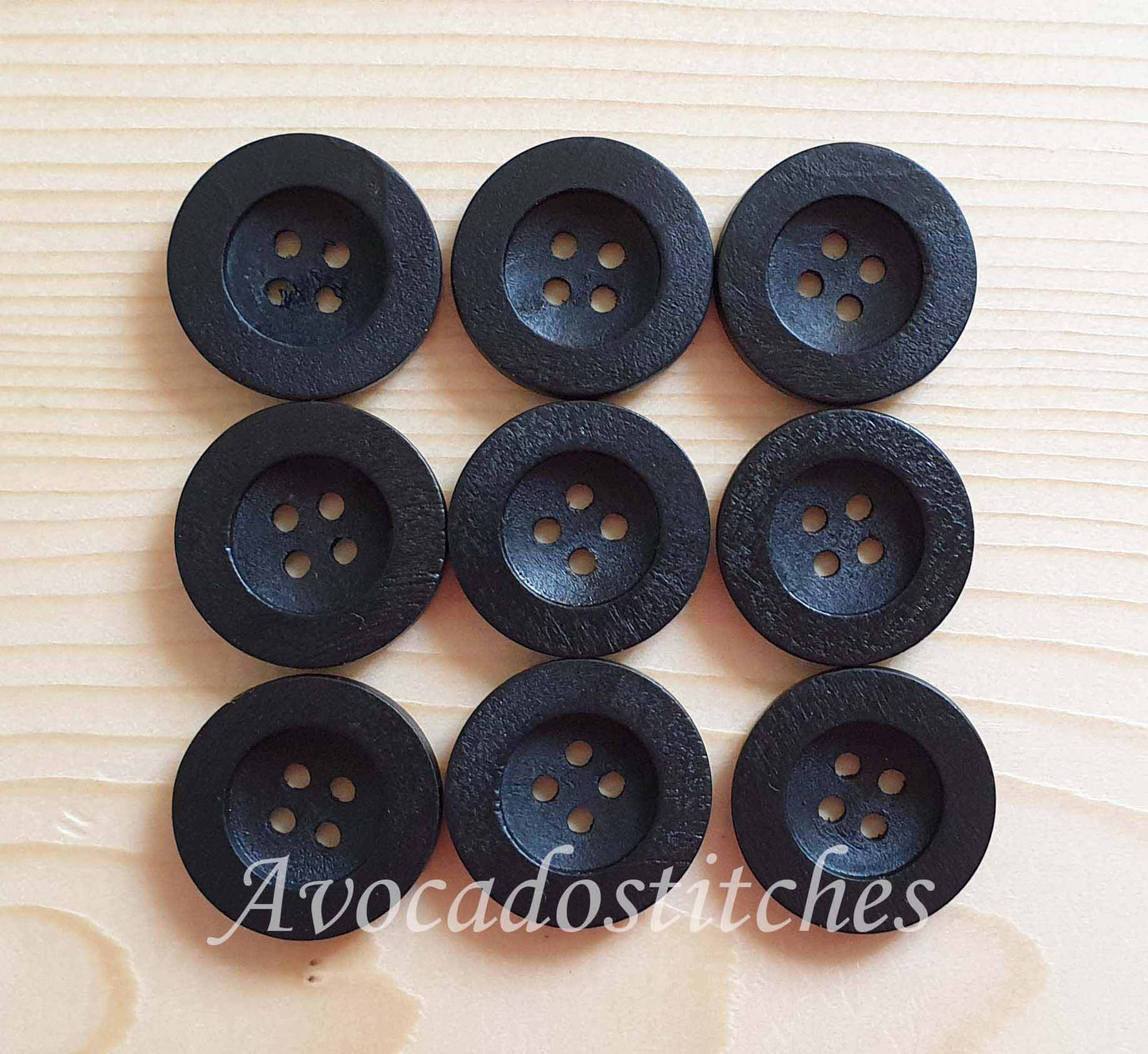 FLAT WIDE EDGE BLACK / 10-35mm / Wooden Buttons / Sewing Buttons