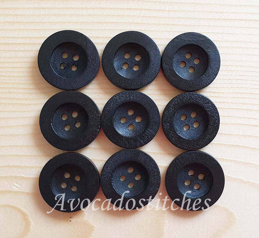 FLAT WIDE EDGE / Black Wooden Buttons / 10-35mm