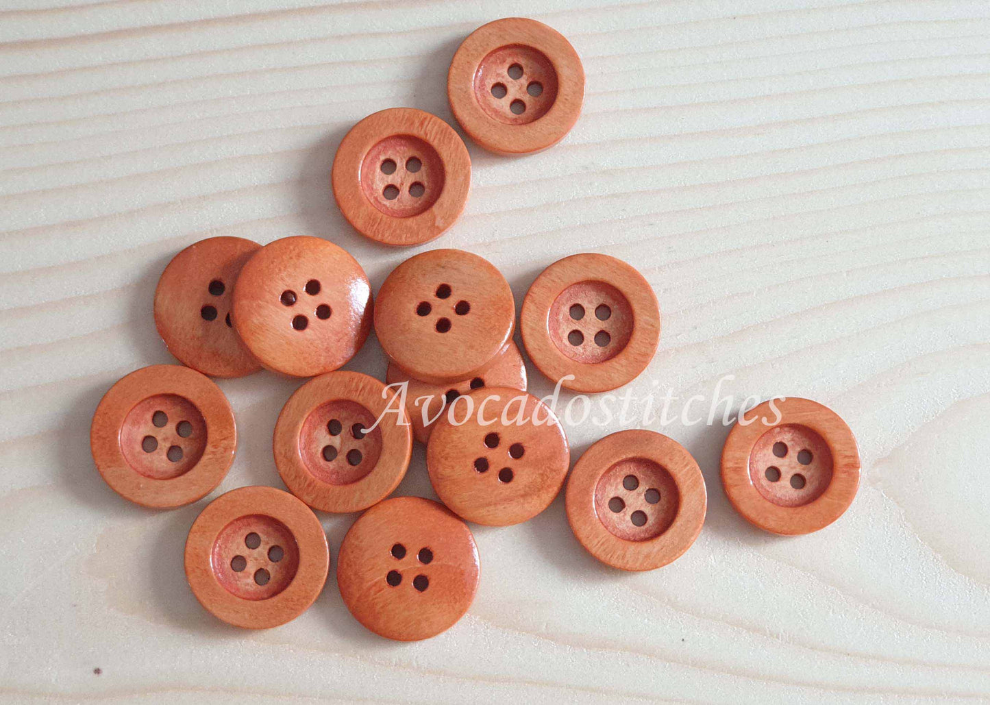FLAT WIDE EDGE Peach Orange Brown / 12.5-35mm / Wooden Buttons / Sewing Buttons