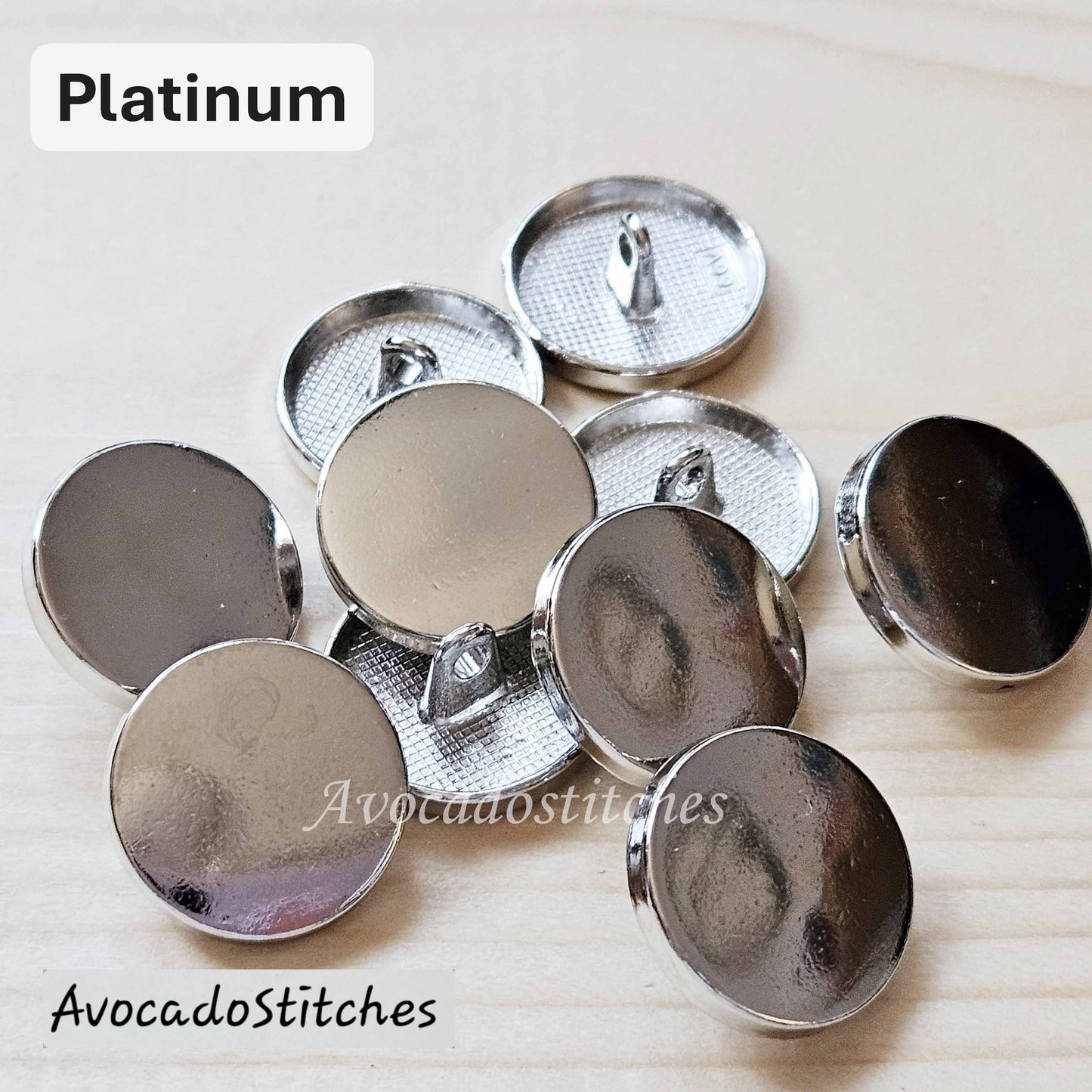 Clearance // SIMPLE FLAT ROUND SHANK PLATINUM / Metal Alloy Shank Buttons / 11.5-30mm