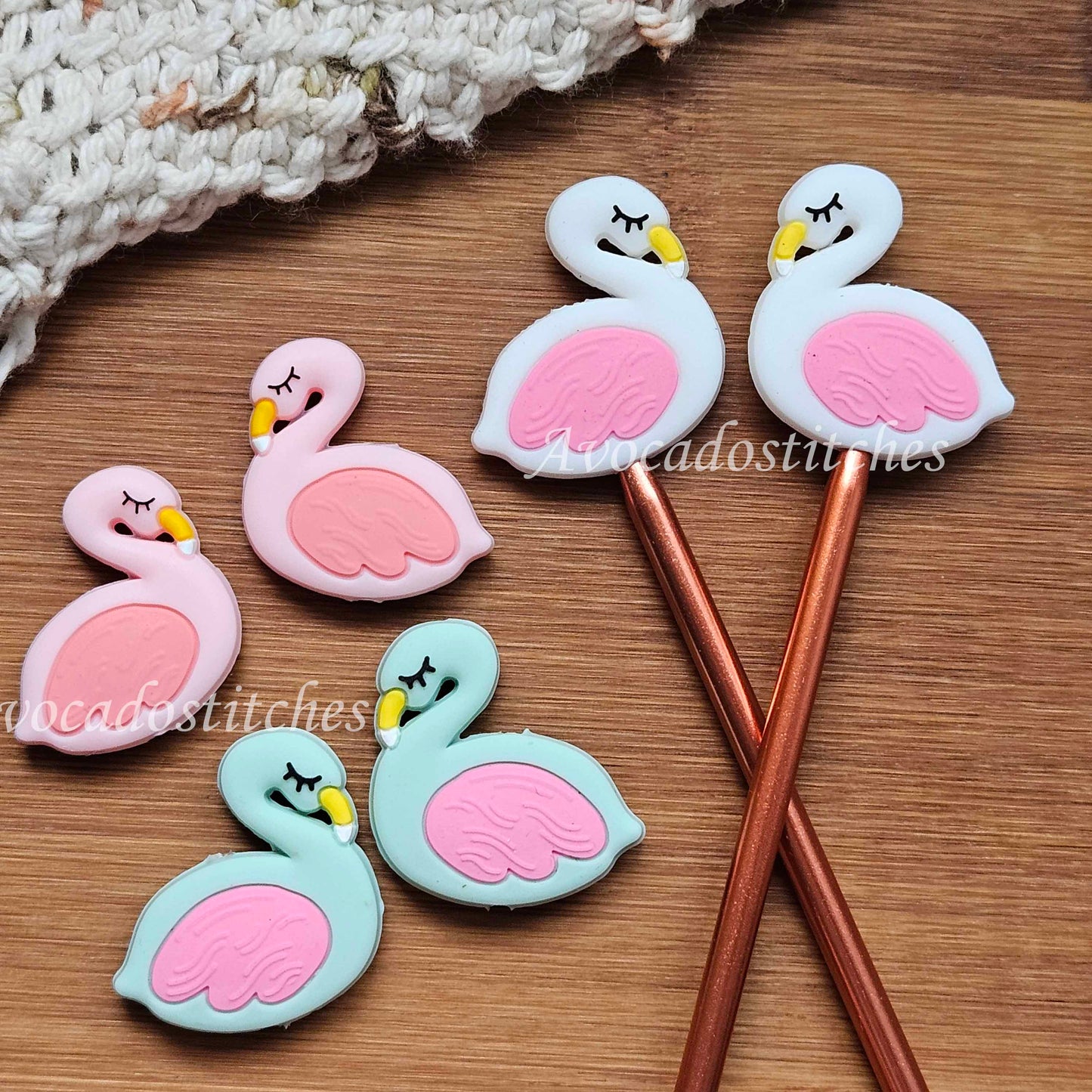 FLAMINGO STITCH STOPPERS / 2 pieces / Knitting Needle Stoppers / Point Protection / Notions