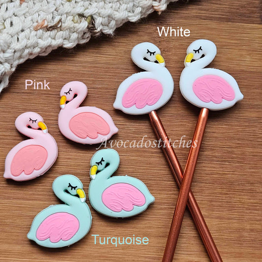 FLAMINGO STITCH STOPPERS / 2 pieces / Knitting Needle Stoppers / Point Protection / Notions