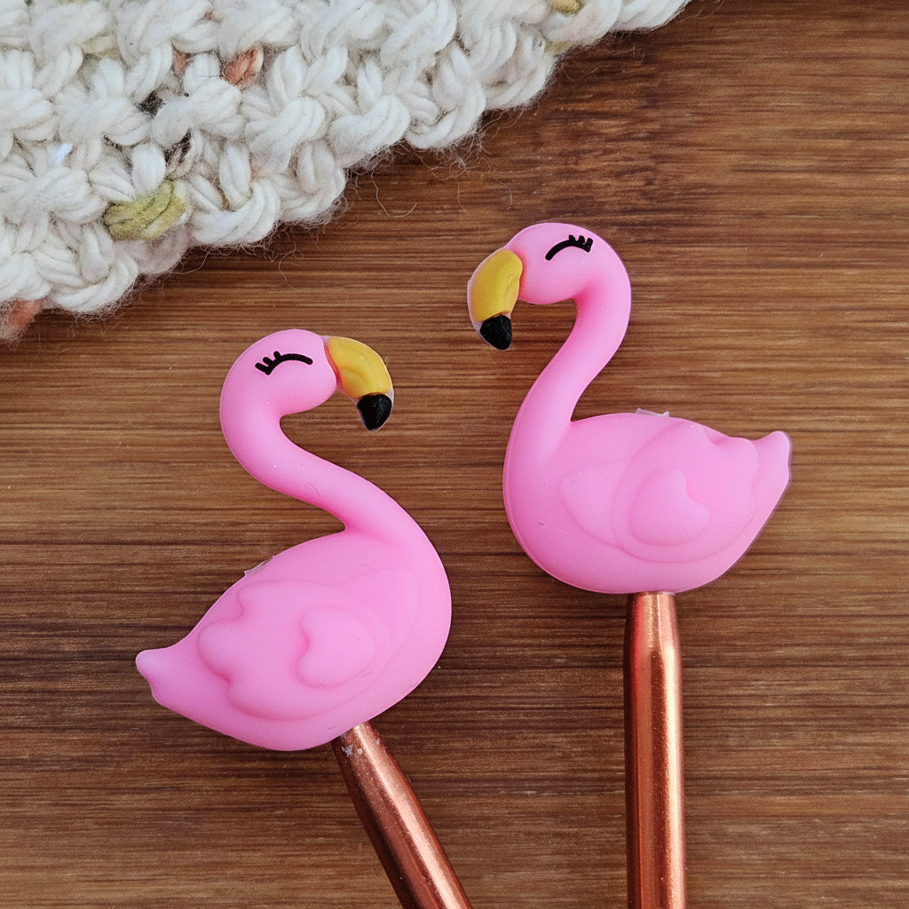 FLAMINGO 3D STITCH STOPPERS / Set of 2 / Knitting Needle Toppers / Notions