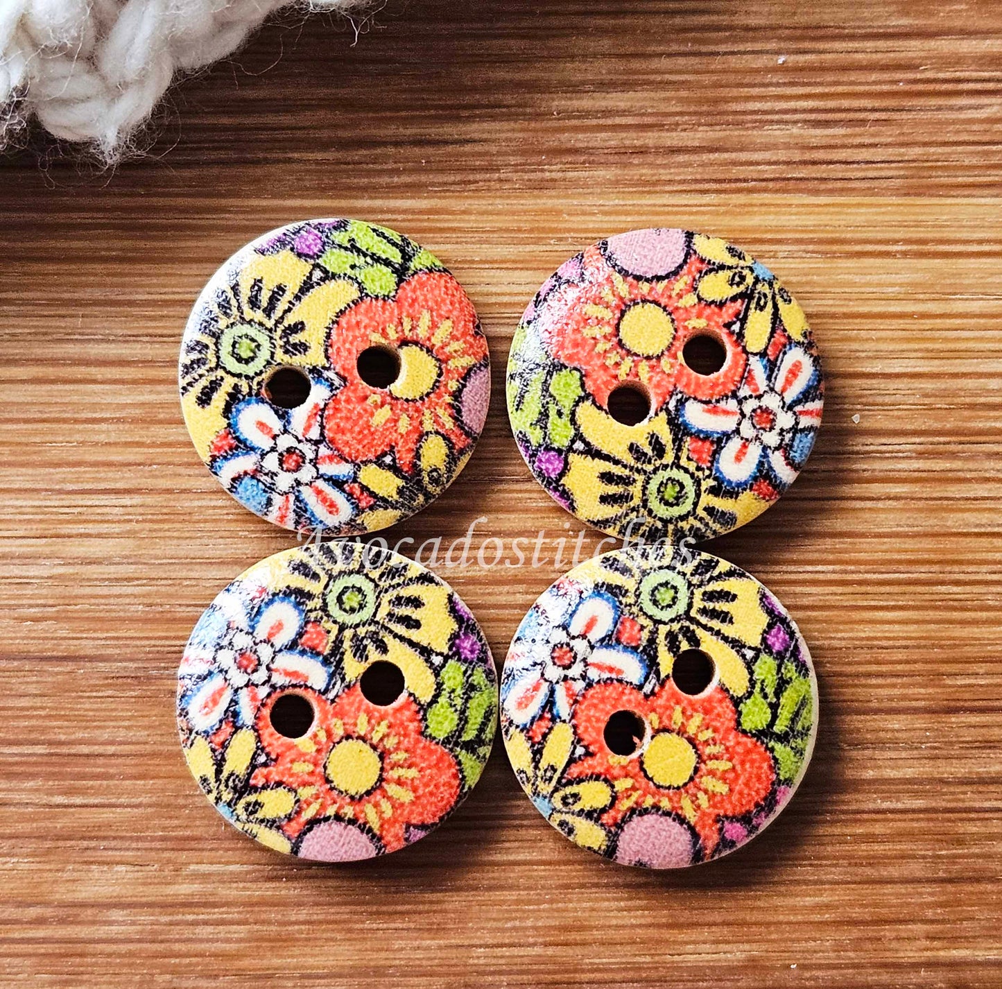 FLORAL DOTS / 15mm - 6 buttons / Wooden Buttons / Sewing Buttons