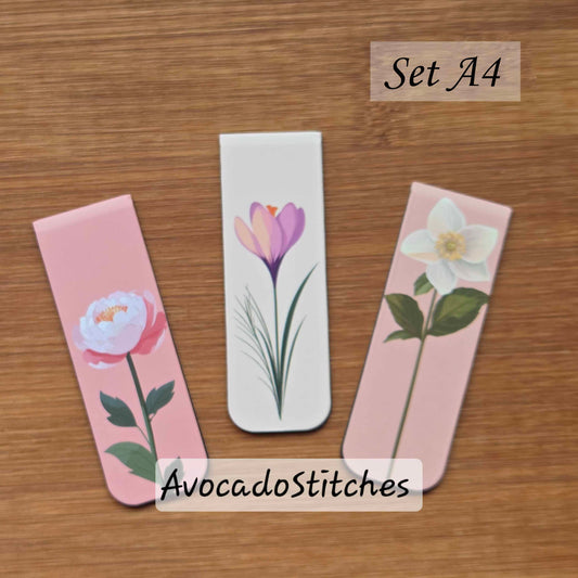 FLORAL FADE – 3 Pieces / Magnetic Bookmarks / Pastel Flower Series