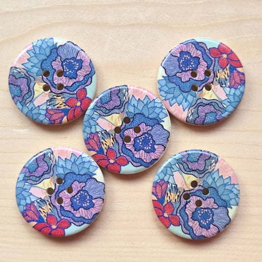 FLORAL WHISPERS / Wooden Buttons / 30mm (Set of 6)
