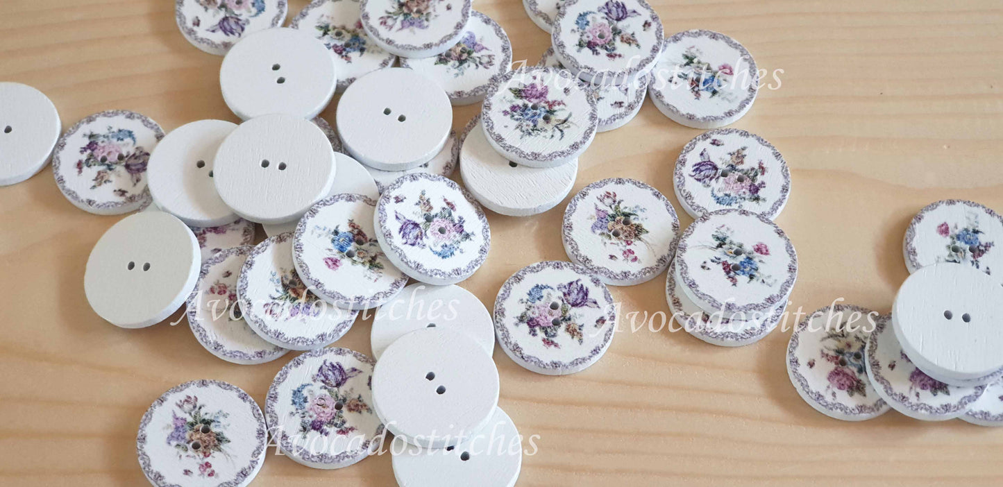FLOWER PAINTING / 20-25mm / Wooden Buttons / Sewing Buttons