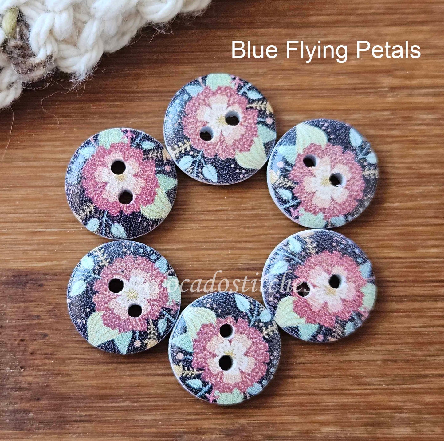 PASTEL FLOWER / 15mm - 6 buttons / Wooden Buttons / Sewing Buttons