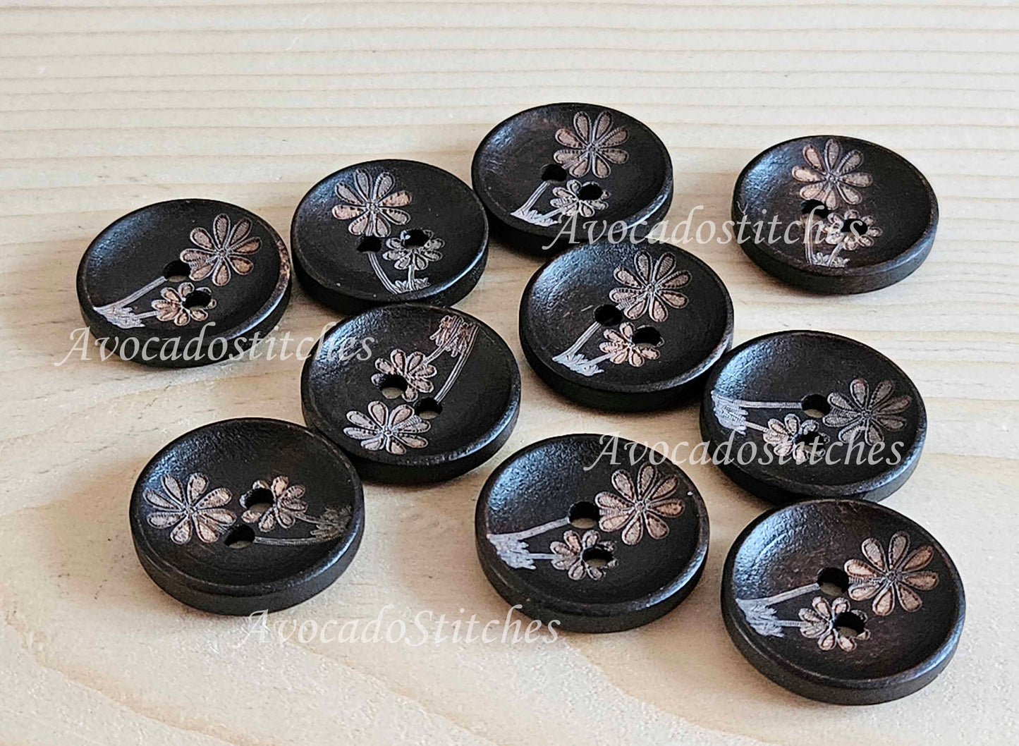 AvoDesigns TOGETHER FOREVER UMBER BROWN / 20mm - 6 buttons / Wooden Buttons / Sewing Buttons