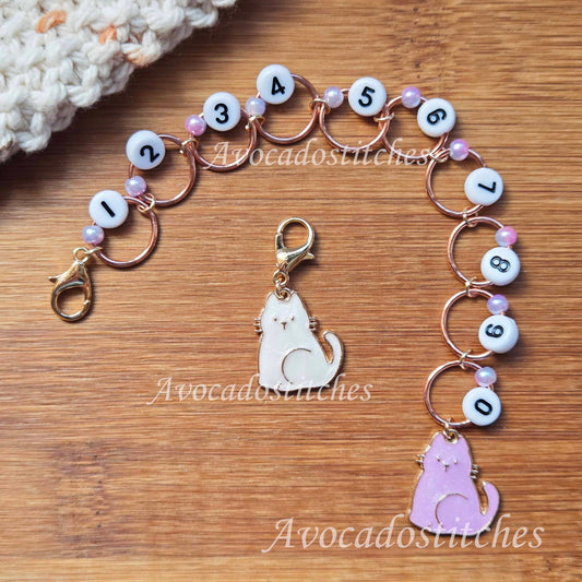 FROSTED FELINES Progress Keeper Chain / Numbered Stitch Markers Chain / Row Counter Chain / Knitting Stitch Markers / Notions