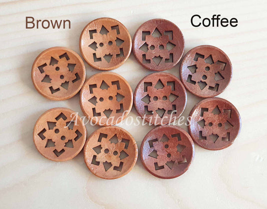 GEOMETRY / 20mm - 6 buttons / Wooden Filigree Buttons / Sewing Buttons