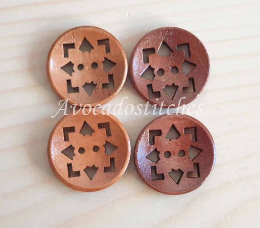 GEOMETRY / Brown 2-Hole Wooden Buttons / 20mm (Set of 6)