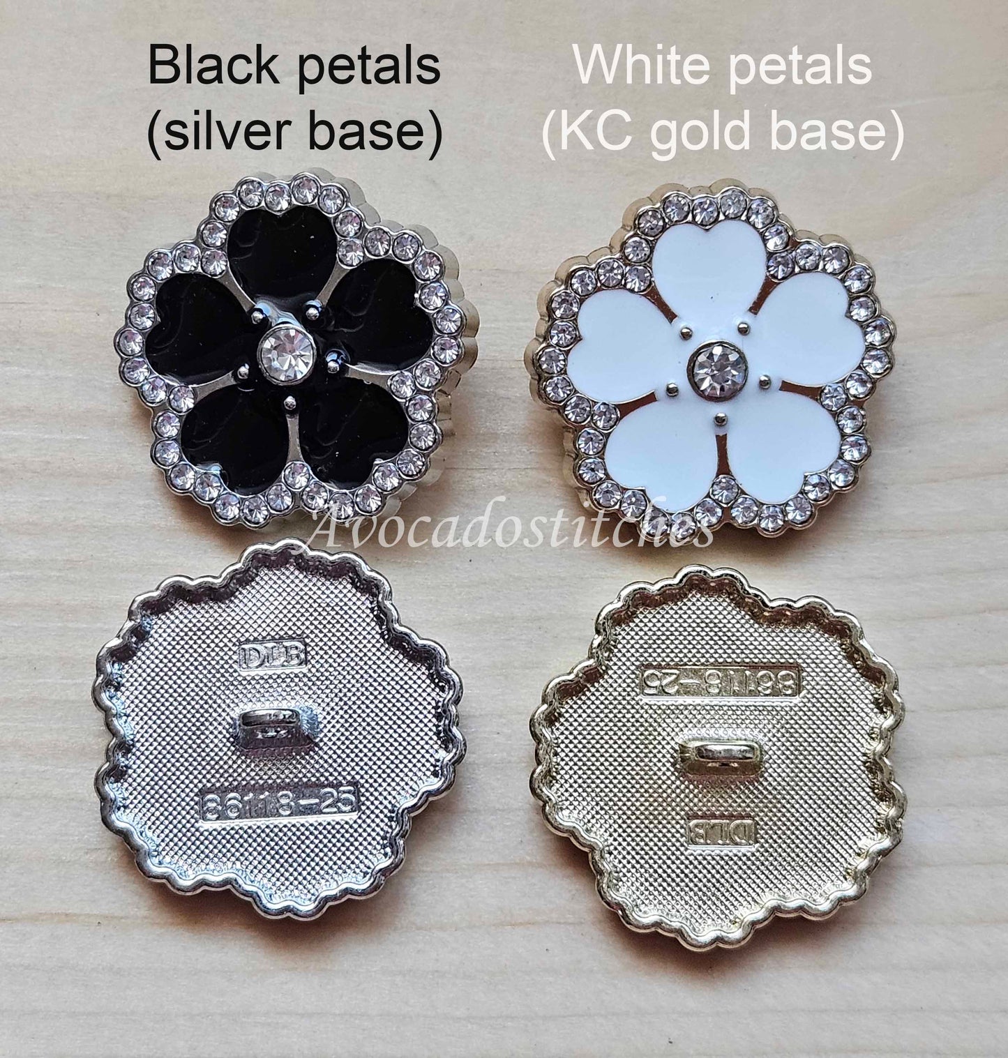GLITTERING PETALS SHANK / 24mm - 2 buttons / Metal Enamel Rhinestones Alloy Shank Buttons