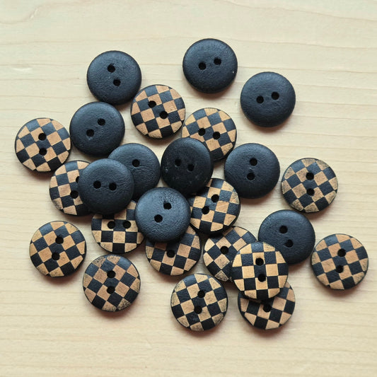 Golden Checkboard / Wooden Buttons / 15mm (Set of 8)