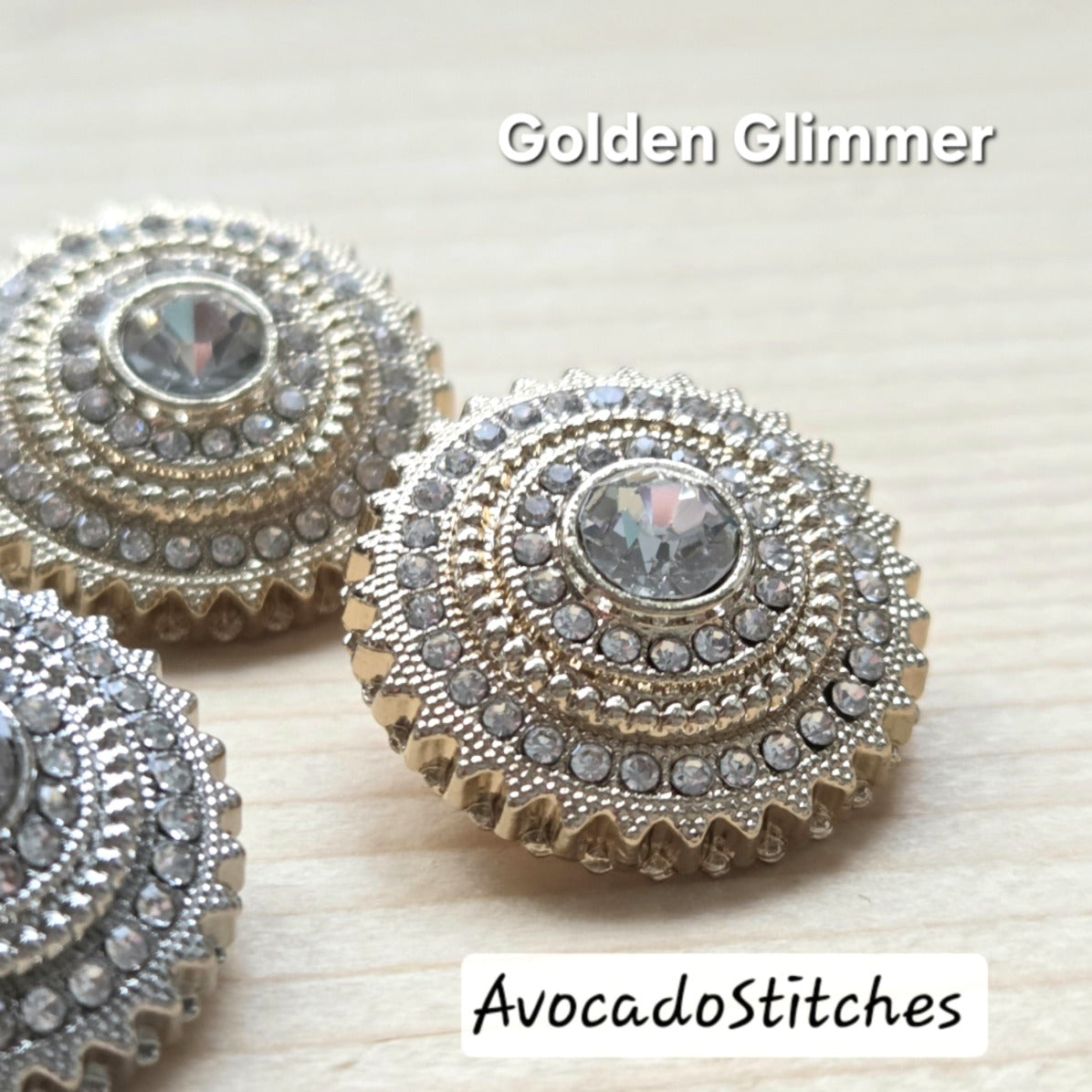 THE GLIMMERS / Metal Shank Buttons with Rhinestones / 20mm (Set of 4)