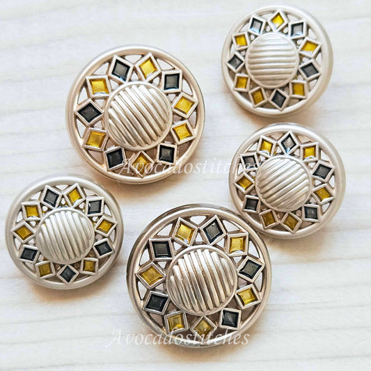 GOLDEN MANDALA SHANK / 18mm, 22mm - 2 buttons / Metal Alloy Shank Buttons / Sewing Buttons