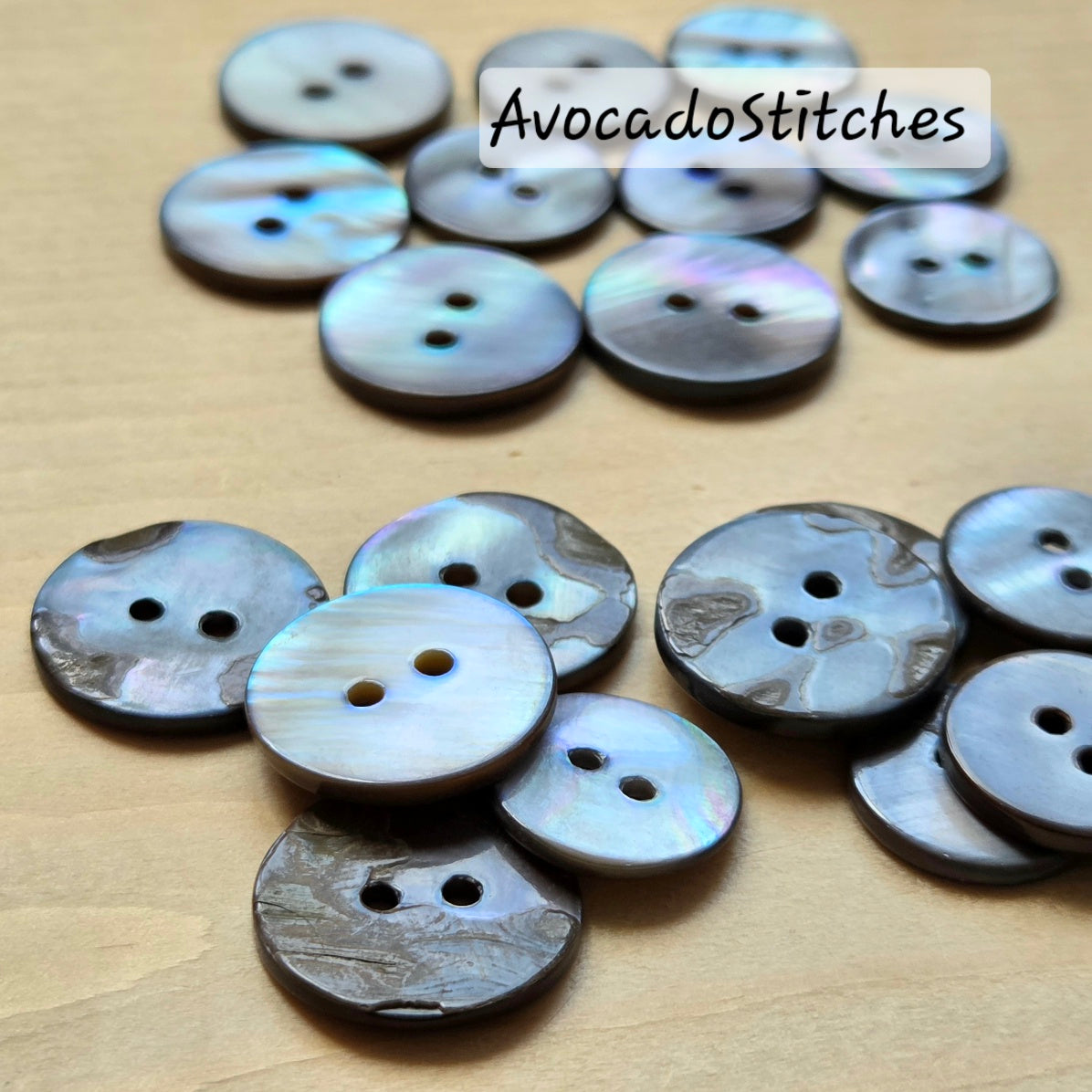 2-Hole GREY Seashell Buttons / 11.5-18mm / Set of 6 Buttons / MOP Shell Buttons / Sewing Buttons
