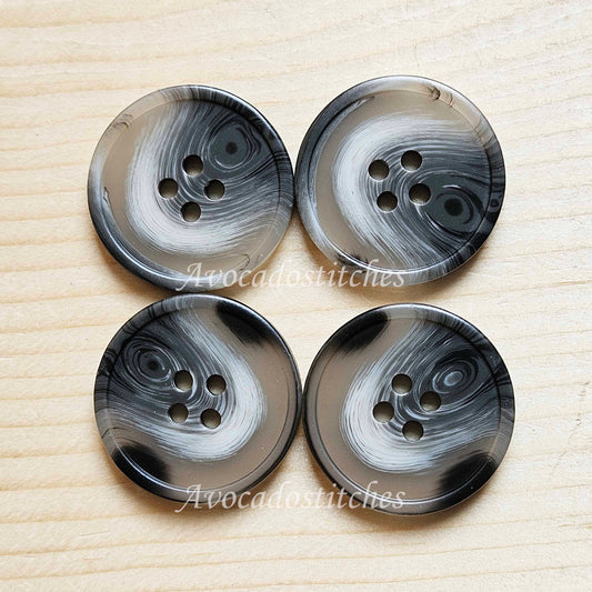 RESIN GREY TORTOISE SHELL / Resin Buttons / 15-25mm (Set of 6)